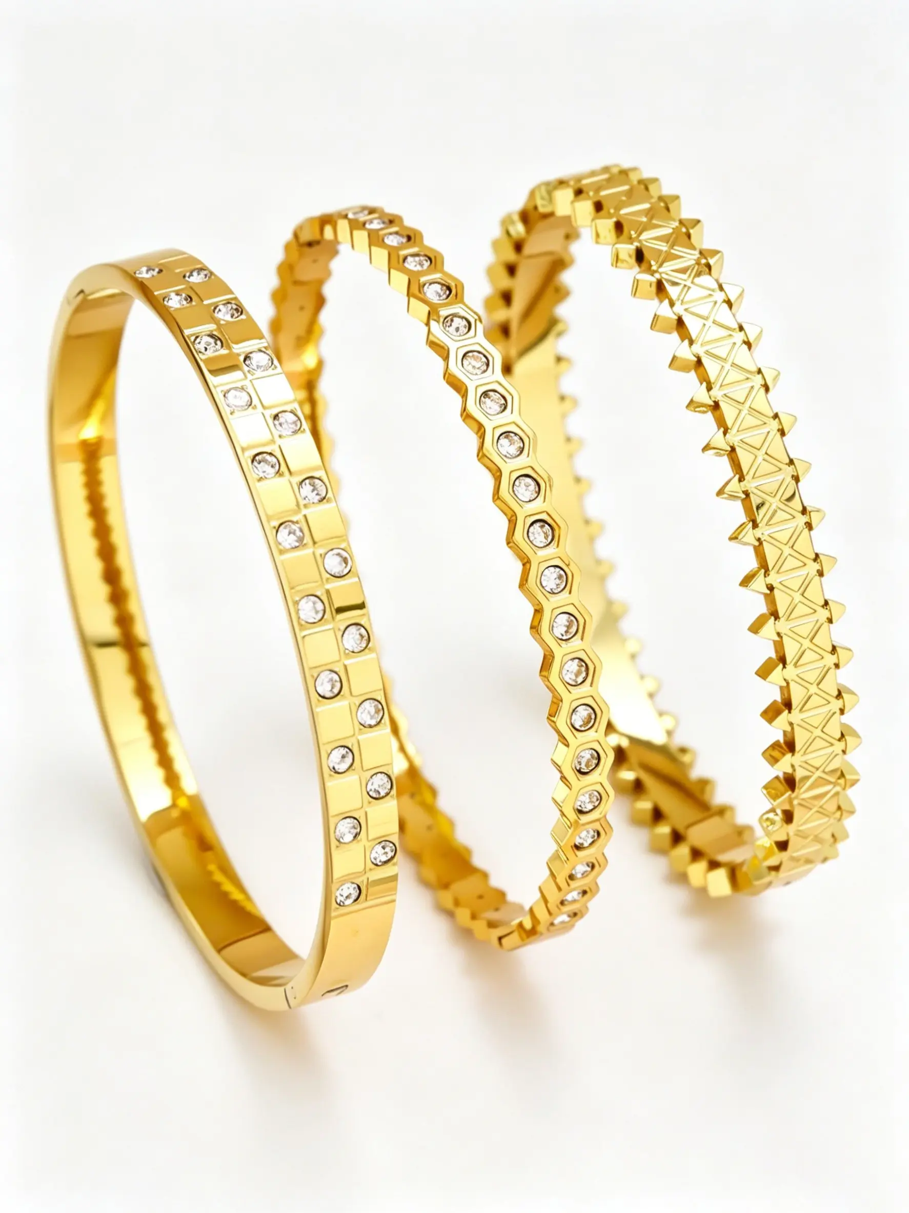 Fashion Rhinestone Bracelet Diamond Pattern Stainless Steel, Dual Row Round Crossed Diamonds, Stylish Luxury Stainless Steel Arrow Design, Exquisite Fashionable Bracelet