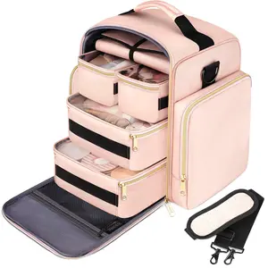 Makeup Bag with Detachable Boxes, 1 Count Large Capacity Cosmetic Storage Bag with Handle, Zipper Makeup Organizer Pouch for Travel, Travel Cosmetic Bags