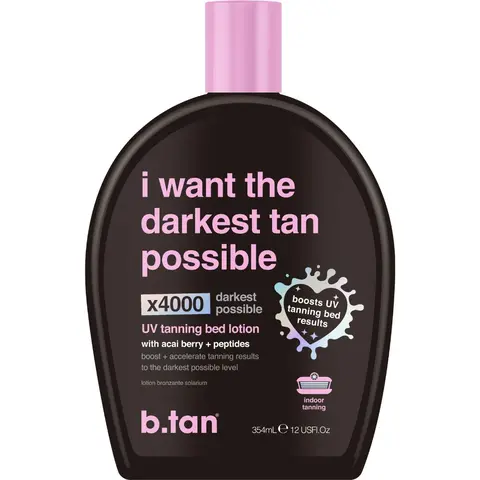b.tan UV Tanning Bed Lotion - x4000 Intensifiers, Vegan Tanning Enhancer, Body Care Cosmetic, Indoor Accelerator, Açai Berry & Peptides Infused, Smooth Ultra-Dark Tan, No Sun Protection
