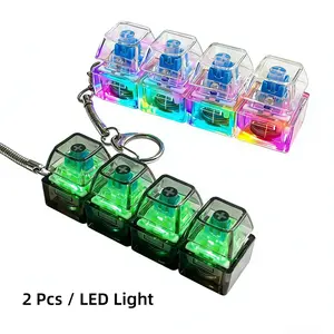 LED Light Up Keyboard Fidget Keychains 2Pcs – 4-Button Stress Relief Clicker Glowing Toy with Crystal Keycaps Colorful Lights, Compact Transparent Acrylic Decompression Gadget with Keychain Chain Ring Fun Pendant for Anxiety Adults Kids Christmas Gift