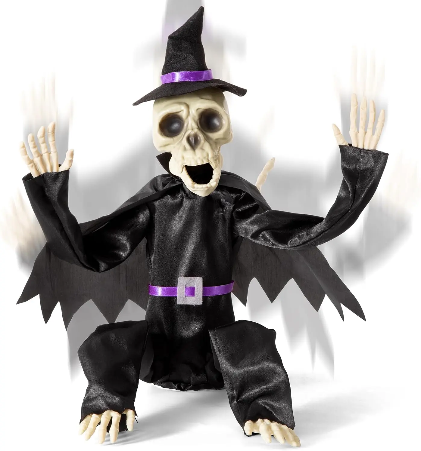 Halloween Animatronics Skeleton Monkey, Realistic Skull Animal Bone Decor with Sound Activation, Creepy Sound, Scary Move, Haunted Spooky Horror Prop for Indoor, Outdoor (Witch)