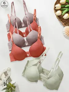 6-Pack Front Buckle Design Women's Backless Bra Lace Panel Design Gathering Anti-Sag Medium Supportive Bra Underwire Breasted Seamless Bra Stylish Trick For Everyday Gatherings Comfortable Soft Back TikTok Shop Autumn Exclusive Deal