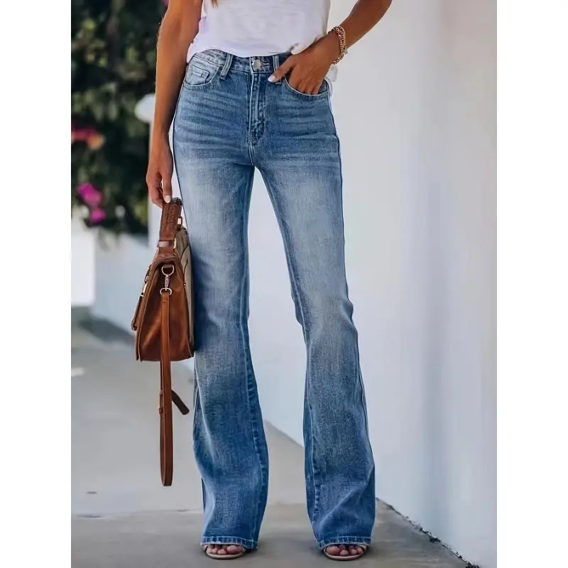 High Stretch Washed Bootcut Jeans, Denim Chic Pants with Slant Pockets for Women outdoor gym hiking  pants athletic jogger（gift）