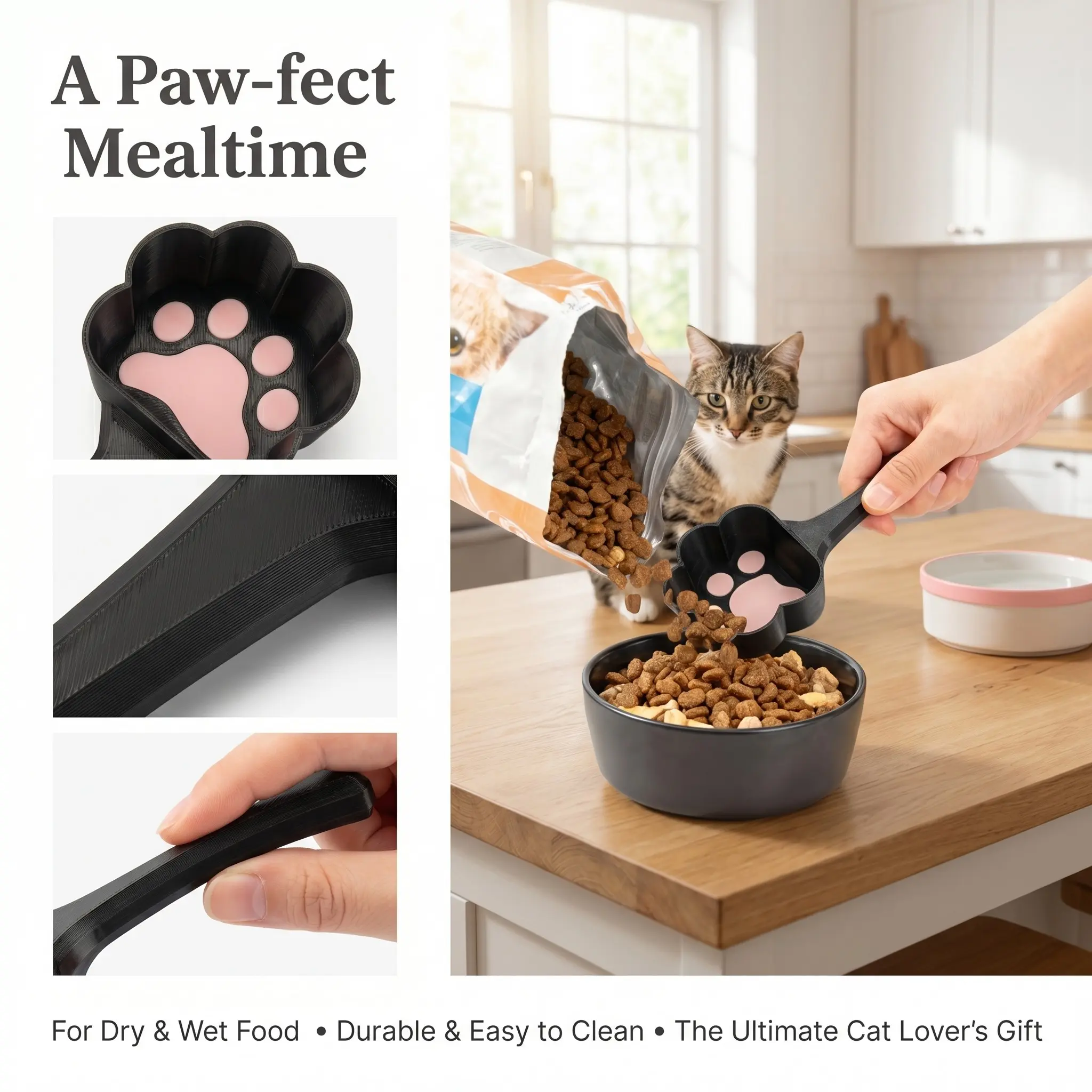 Cute Pet Food Scoop, Ideal for Cats and Dogs, Suitable for Dry or Wet Food, Fun Gift for Cat Lovers, Plastic Material, Easy to Clean, No Battery Needed