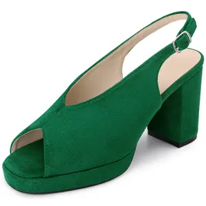 BLISSFUL Women's Square Toe Slingback Platform Heels Chunky Heel Sandals