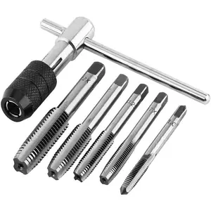6 count Tap Wrench Tool Set, Adjustable T-Handle Tap Holder Wrench with Machine Screw Thread Metric Plug Taps M3 M4 M5 M6 M8 Taps for Metal//Plastic/