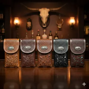 Leather Phone Belt Holster XXL Cowboy Praying at Cross Concho Handcrafted Full-Grain Floral Cutout Tooled Design for Large Smartphones Secure Belt Holster