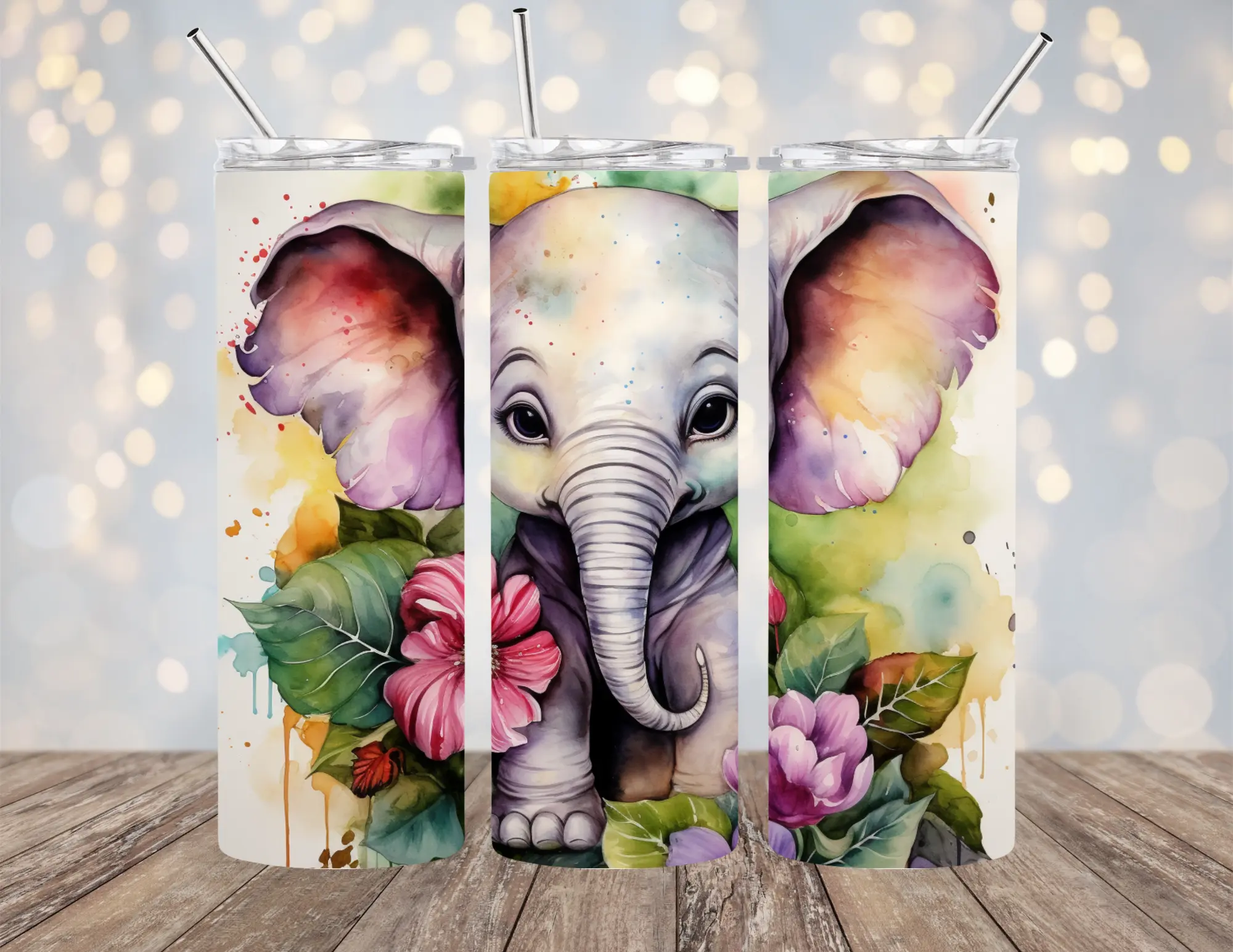 20 OZ ELEPHANT DESIGNS 5 OPTIONS INSULATED SKINNY TUMBLER W/ STRAW