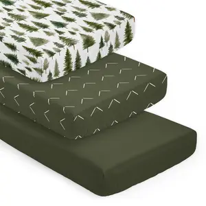 Sweet Jojo Designs 3-Piece Baby Crib Sheets Set (Woodland Pinetrees) for Boys, Infant Nursery, Toddler Room - Fitted, Standard Size (Green & White Arrow Geometric, Solid Hunter & Forest Themed, Trees)