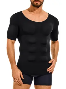 Men's Thick Compression Shirt, Short Sleeve Shapewear, Muscle Effect Vest, Bodybuilding Wear, Detachable Pads, Training Shirt, 1 Piece Set