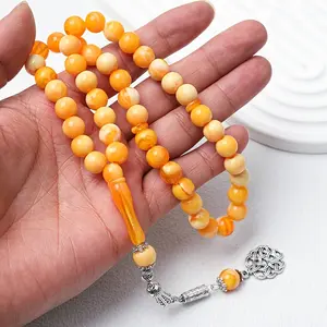 Alloy Pendant Prayer Beads with Acrylic Pattern, 45 Beads Muslim Prayer Beads Middle Eastern Style Bracelet