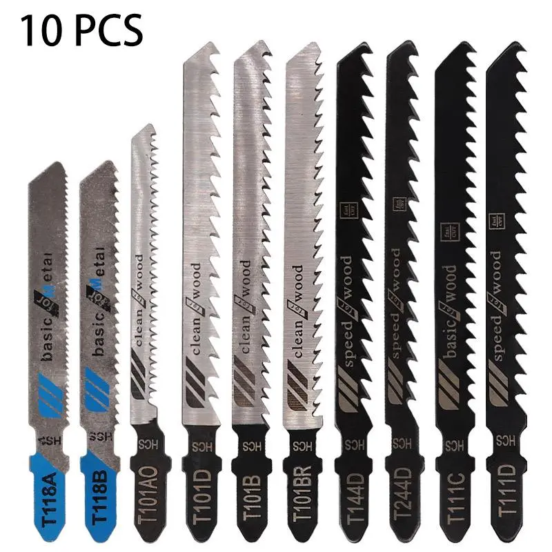 10pcs Assorted HCS-HSS Aggressive Teeth Jig Saw Blades with Storage Case - Heavy-Duty Contractor Hand Tools, Wood/Plastic Cutting Accessories, Hcs-Hss Jig Saw