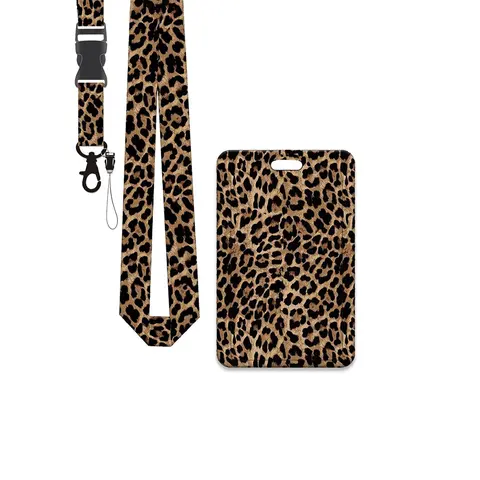 Cool Wind Leopard Print Lanyard Card Holder Set, Crossbody Lanyard, Detachable Office ID Badge Strap, Teacher Nurse Badge Reel School Supplies, Office Gift, Id Badge Holder With Lanyard