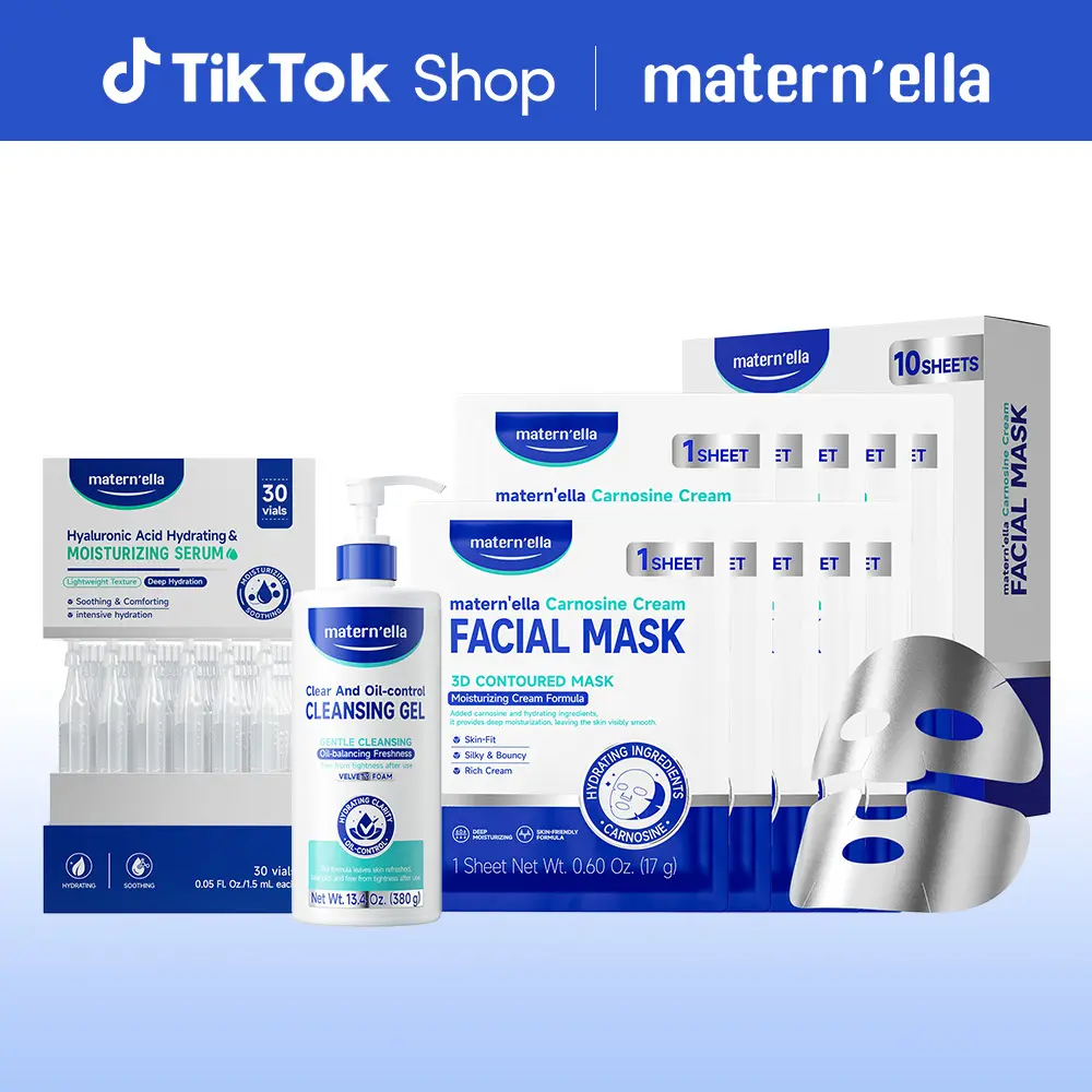 Matern'ella Unisex Anti Aging Skin Care Set - Gentle Cleanser (380g), Deep Moisturizing Ampoules (30pcs), Anti-Wrinkle Masks (10pcs), Single Item Option, Anti Aging Set