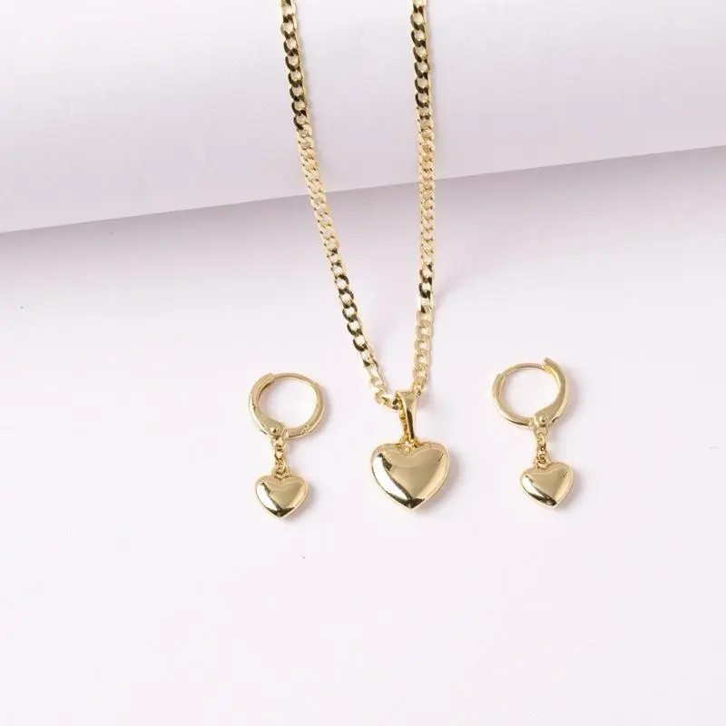 Heart Pendant Necklace & Earrings Set 14K Gold Laminated Jewelry Gift for Her