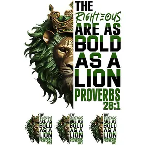 5-Pack or 10-Pack Lion Head Proverbs Green Black DTF Heat Transfer - DIY T-Shirt Printing