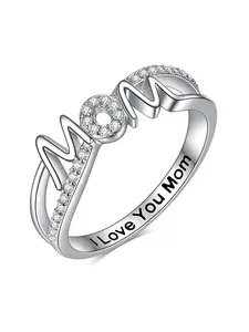 1  PC Charm Sparkly Cubic Zirconia Mom Alphabet Design Ring For Women For Mother's Day Gift Anniversary Party Jewelry Engraved Ring Cubic Zirconia Rings