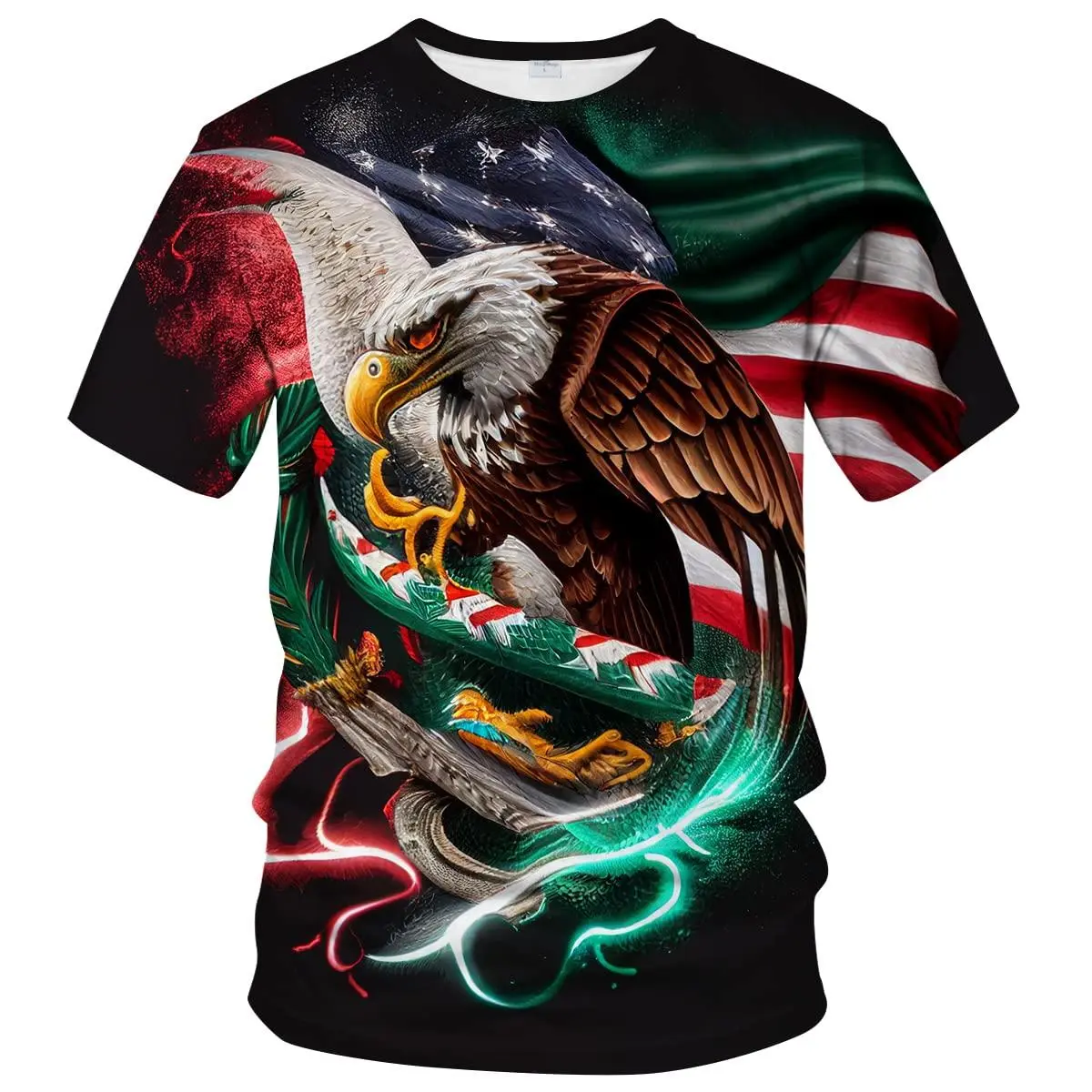 Women's Patriotic Eagle T-Shirt with a Full Body 3D Print, Casual Short Sleeve Relaxed Cut in a Soft Breathable Fabric