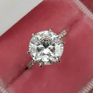 Moissanite Ring 5.48 Carat Moissanite Round Brilliant Cut Micro Pave Hidden Halo Engagement Ring
