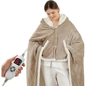 Wearable Heated Blanket Electric Throw, Heated Shawl with 6 Heating Levels and 1-4 Hours Auto Off, Heated Hoodie for Women Mom Seniors Grandma 50"×64" Light Beige