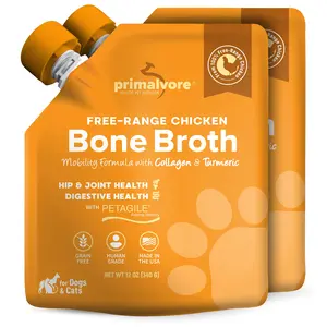 Free-Range Chicken Bone Broth for Dogs &Cats, Mobility Formula w/Collagen Peptides to Help Support Hip & Joints, Digestion, Skin & Coat and Hydration, Human Grade, Made in USA