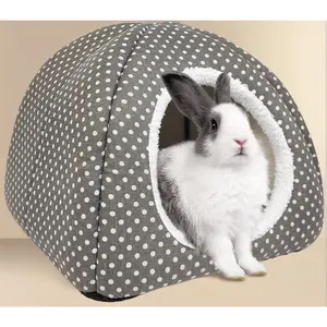 Rabbit Hideout Large Bunny Bed – Washable Fleece Guinea Pig Hiding Hut, Cozy Small Animal Hideaway for Indoor Bunnies