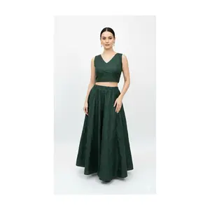 #K6 Forest Green Jacquard Sequin Lehenga Set (Skirt + Crop Top)