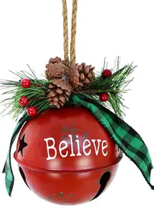 Christmas Jingle Bell Decoration, 4.5X4.5 Inch Rustic Metal Jingle Bell Hanging Christmas Tree Bell Ornaments Star Cutout Bell Hope Bell Xmas Holiday Decor Party and Festival Decoration