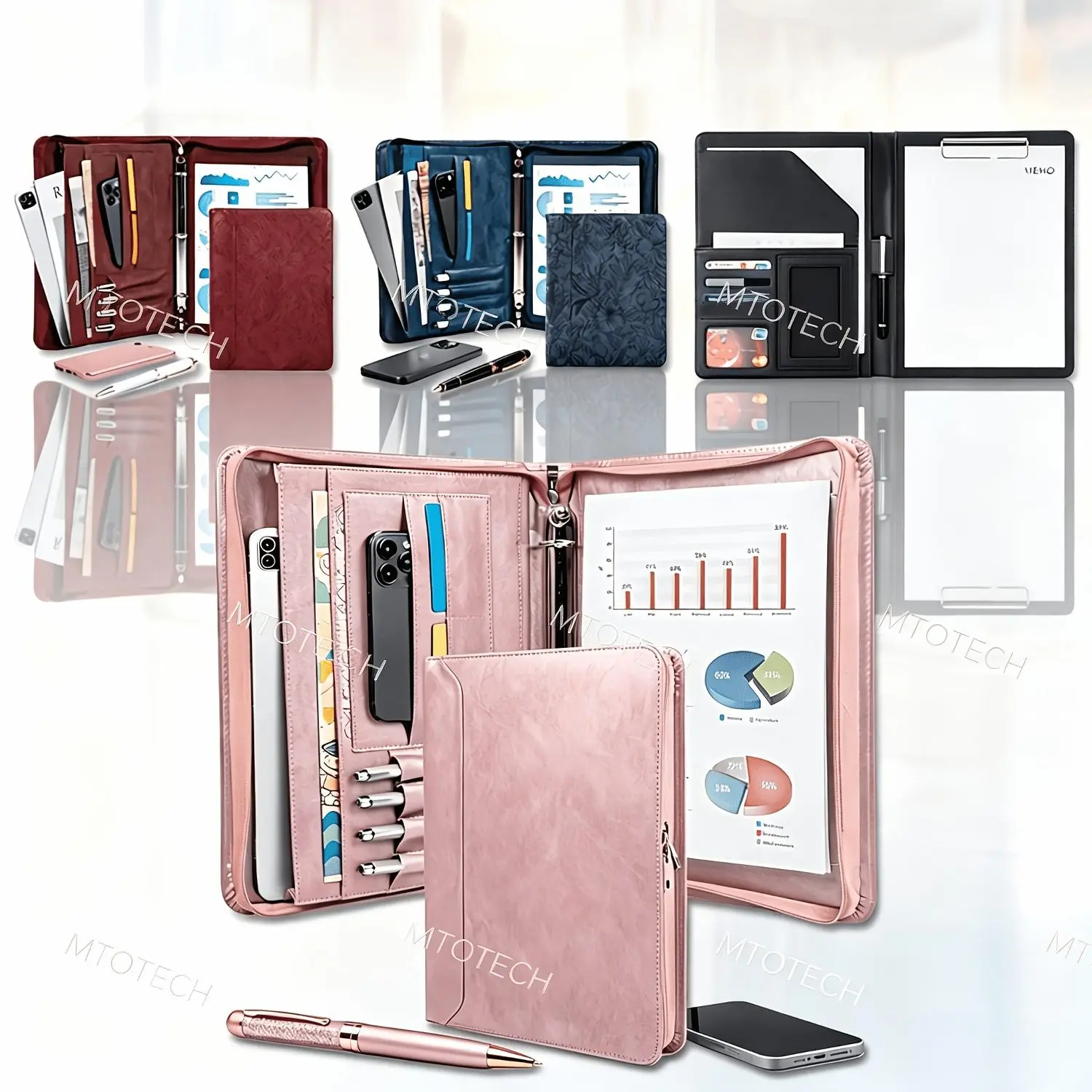 Zipper Binder Portfolio for Women, 3 Ring Binders 1 Inch, PU Leather Padfolio Folder, Business Portfolio Organizer with A4 Legal Pads, Thin PU Leather Professional Binder, Gift for Her, New Year