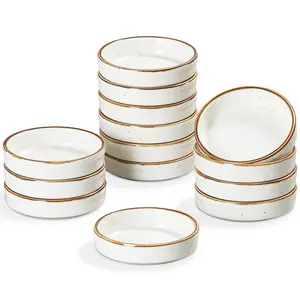 14 piece baking tray set, caramel pudding baking tray, oven safety 4oz ceramic shallow egg cream tray, used for baking delicate desserts, small dipping sauce baking tray round mini egg tarts and milk Egg cakes tray - milky white