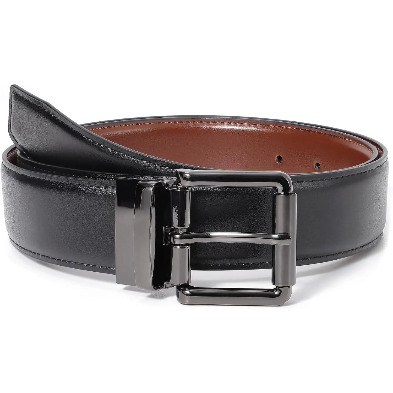 Men's Reversible Leather Belt Work Casual Belt Two-in-One Belt With Rotated Buckle Double Sided Men Dress Belt