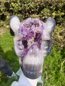 Amethyst skull with drusy white agate crystal cluster 8 kg
