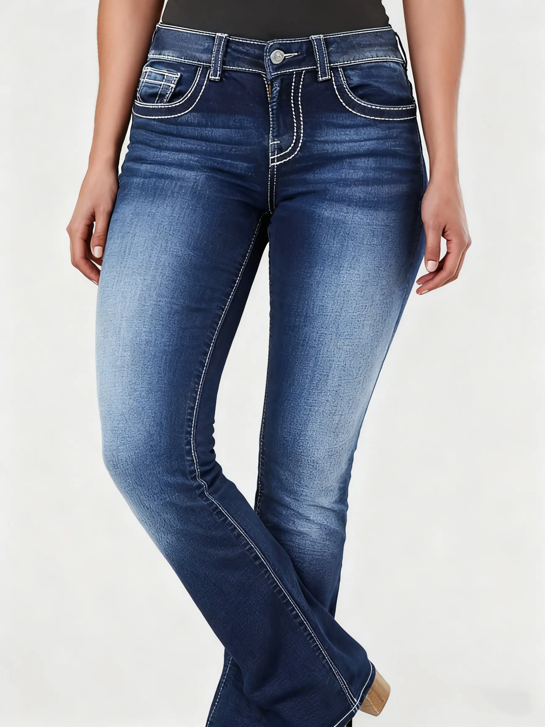 Women's Stretch Micro-Flared Jeans Vintage Frayed Hem Bootcut Jeans  Pants