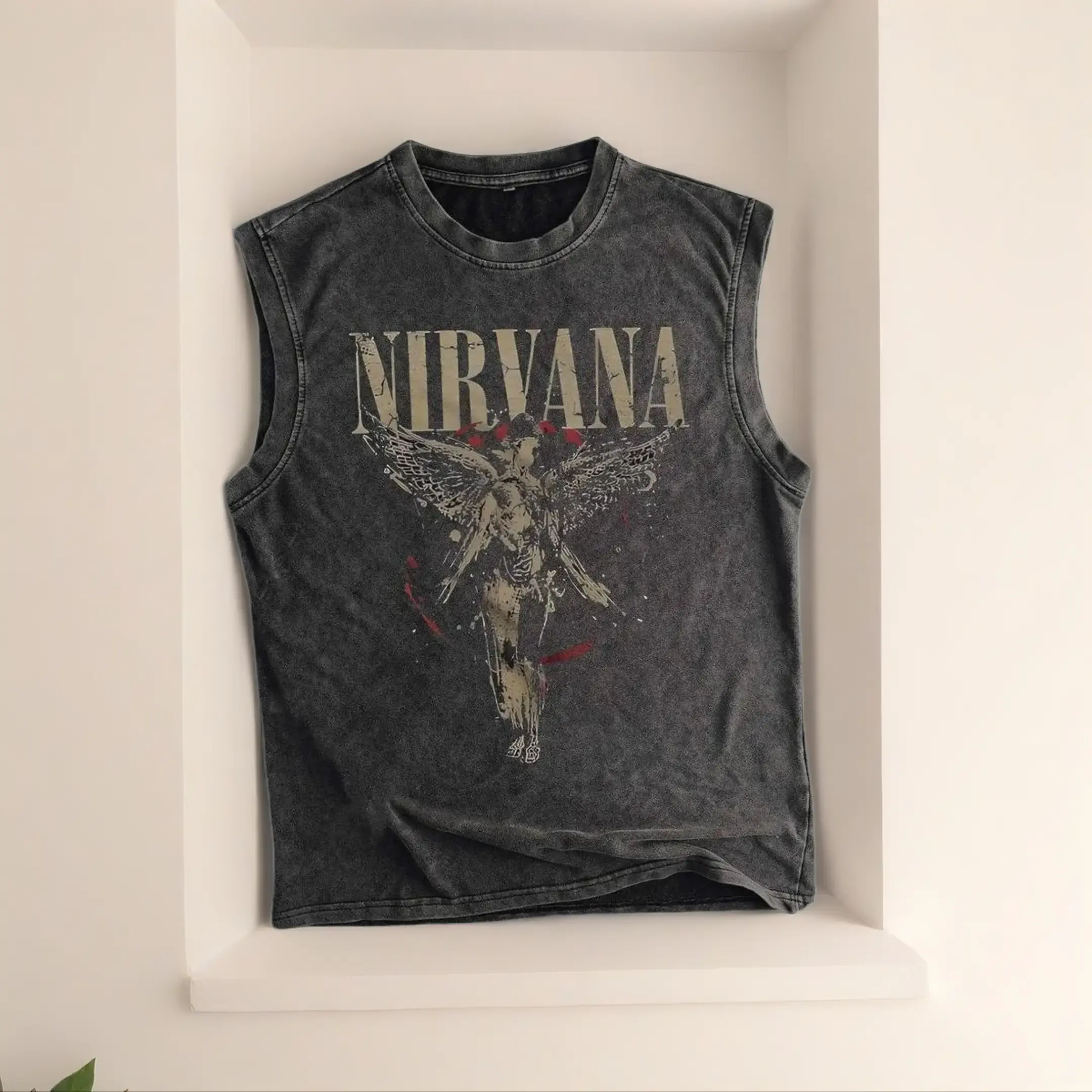Men's Vintage Angel Print Sleeveless Fitted Knit Tank Top - Menswear Breathe Fitted Athletic Sports Singlet, Breathable Casual Summer Sports Top