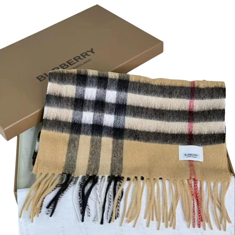 Pre-owned BURBERRY Cashmere Small Leather Goods Classic Check Tassel Scarf with Fringe Details in Gift Box Elegant Plaid Design for Stylish Wear Small Leather Goods