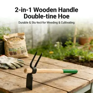 New Mini Handheld Garden Hoe with Wooden Handle, 2-Tine Cultivator for Easy Weeding & Planting, Perfect for Small Gardens, Potted Plants & Container Gardening