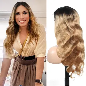 4x4 Blonde Glueless Wigs Human Hair Dark Roots Blonde Human Hair Wig Honey Blonde Lace Wigs Human Hair  Ombre Body Wave Lace Front Wigs Human Hair 180% Density 1B/27 Wigs Human Hair Pre Plucked with Baby Hair