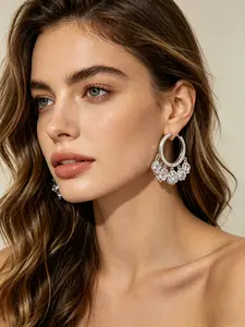 Unique Design Dangle Earrings, Statement Earrings, Copper Material, Hypoallergenic, High Carbon Zirconia Inlay, Waterdrop Shape, Perfect Gift for Girlfriend, Dangling Earrings, Trendy Jewelry, High Quality Earrings, Sparkling Ear Jewelry, CZ Earrings