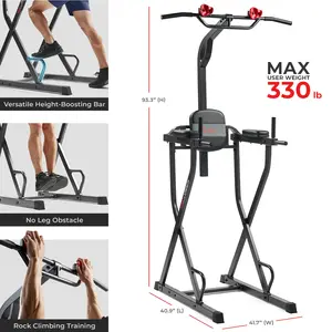SUNNY Adjustable Power Tower Workout Station with Pull Up Bar and Dip Station 330 LB Capacity Multifunctional Home Gym Equipment Adjustable Height Strength Training Fitness Tower with Rock Climbing Grip for Full Body Workout and Muscle Building