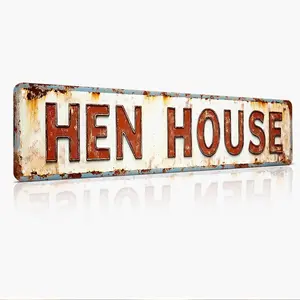 Hen House Rustic Retro Aluminum Metal Sign - 4x16 Inch Farmhouse Chicken Coop Wall Decor for Backyard Barn Garden - Vintage Gift for Chicken Keepers Homesteaders Backyard Farmers