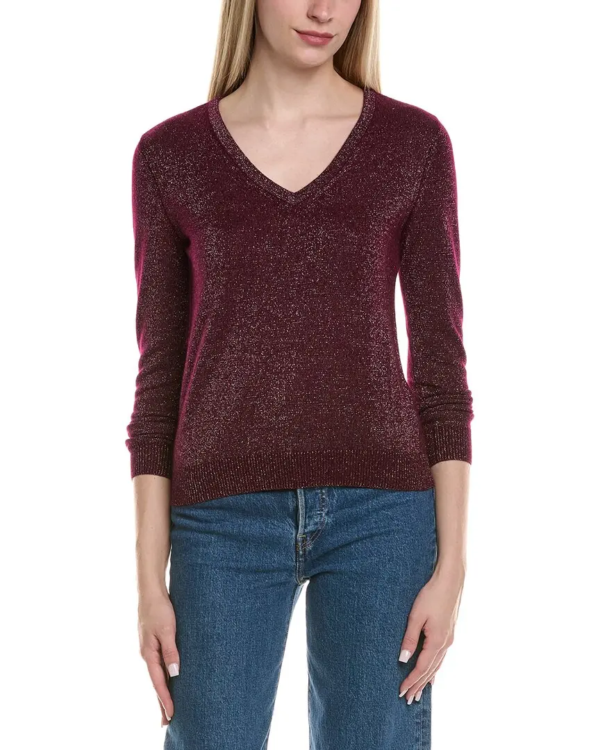 sofiacashmere Lurex V-Neck Wool & Cashmere-Blend Sweater