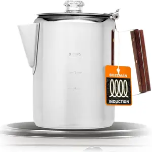 Bozeman Induction Coffee Maker -- Percolator Coffee Pot, Coffee Percolator - Brews 3 Kinds of Ways: Fire, Stovetop, & Induction [9 cup, Induction]