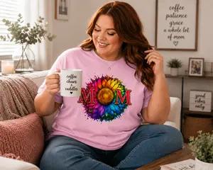 Rainbow Sunflower MOM T-Shirt | Mother's Day Shirt | Floral Mom Graphic Tee | Colorful Sunflower Mom Shirt