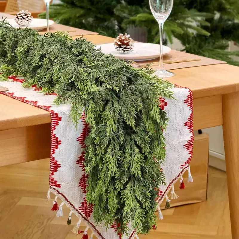 2PCS 6FT Pre-lit Christmas Cedar Garland with 50 LED Lights 150 Pine Tips Realistic Faux Greenery for Fireplace Table Mantle Wall Indoor Outdoor Winter Holiday Decorations Ornaments