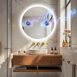 Warrenty 32" Round Vertical Illuminated Bathroom Mirror with Bluetooth Speaker, 3 Colors Temperature, Defogging Functions, 2880lm, 36W
