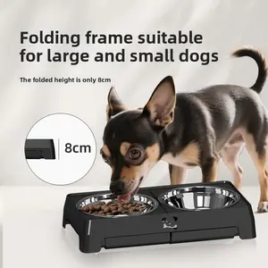 Adjustable Height Stainless Steel Dog Bowl Set, Dual Bowls for Medium Large Dogs, Foldable Pet Feeding Utensils, Raised Design