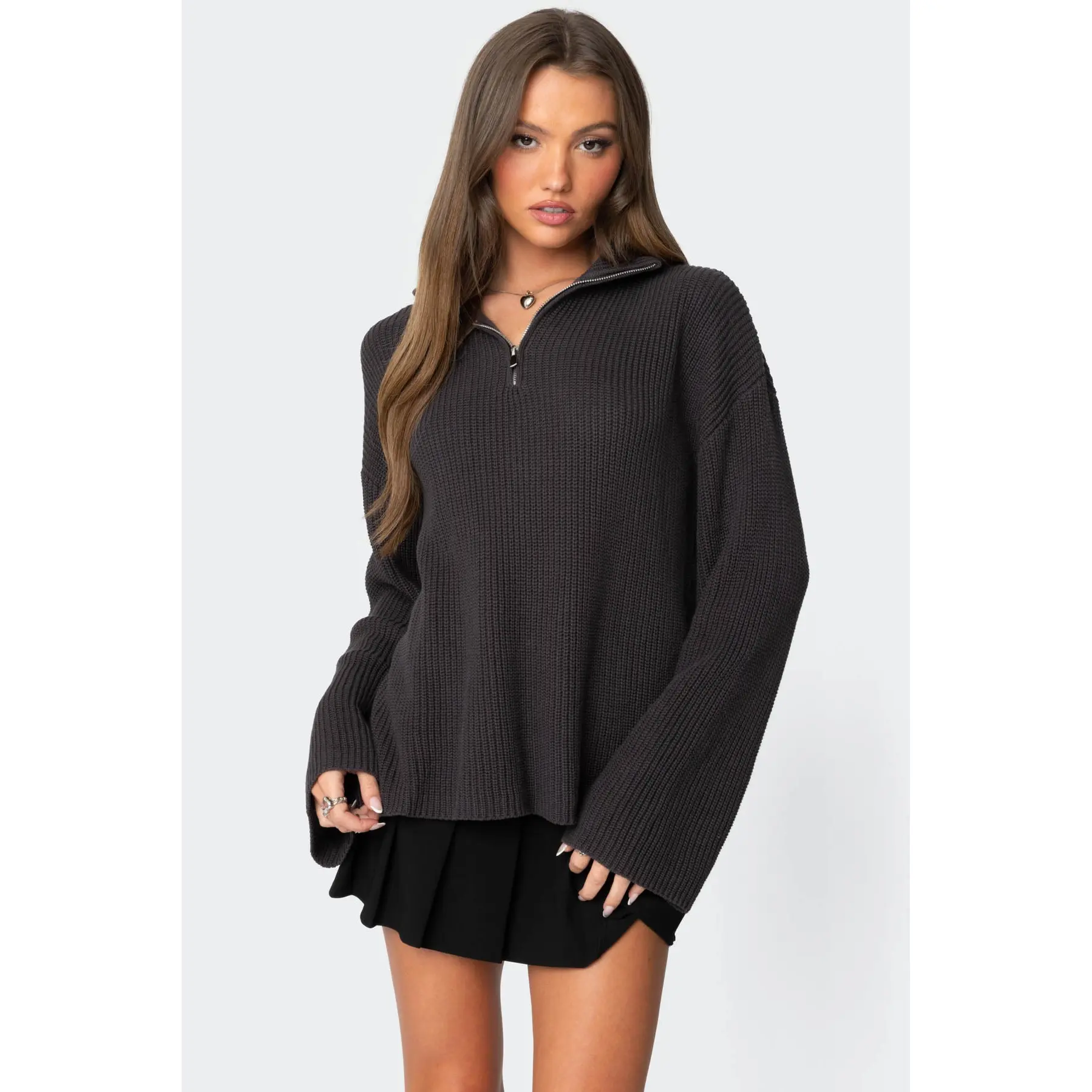 Amour High Neck Oversized Zip Sweater