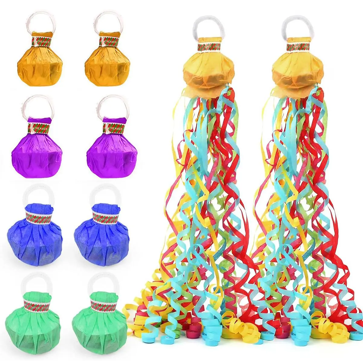 10Pack Colorful Streamer Poppers, No Mess Multi-Color Paper Crackers, Hand Throw Confetti Streamers for Birthday, Wedding, Party Celebrations Christmas gifts Christmas trees Christmas decorations Party favors