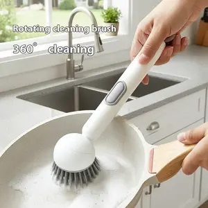 6-in-1 Dish Brush with Detergent Dispenser 360° Rotating Scrubber for Pots Pans Dishes Utensils Adjustable Angles Non-Slip Grip PET Bristles Ergonomic Design Anti-Slip Grip Integrated Soap Dispenser Wall Mount Kitchen Cleaning