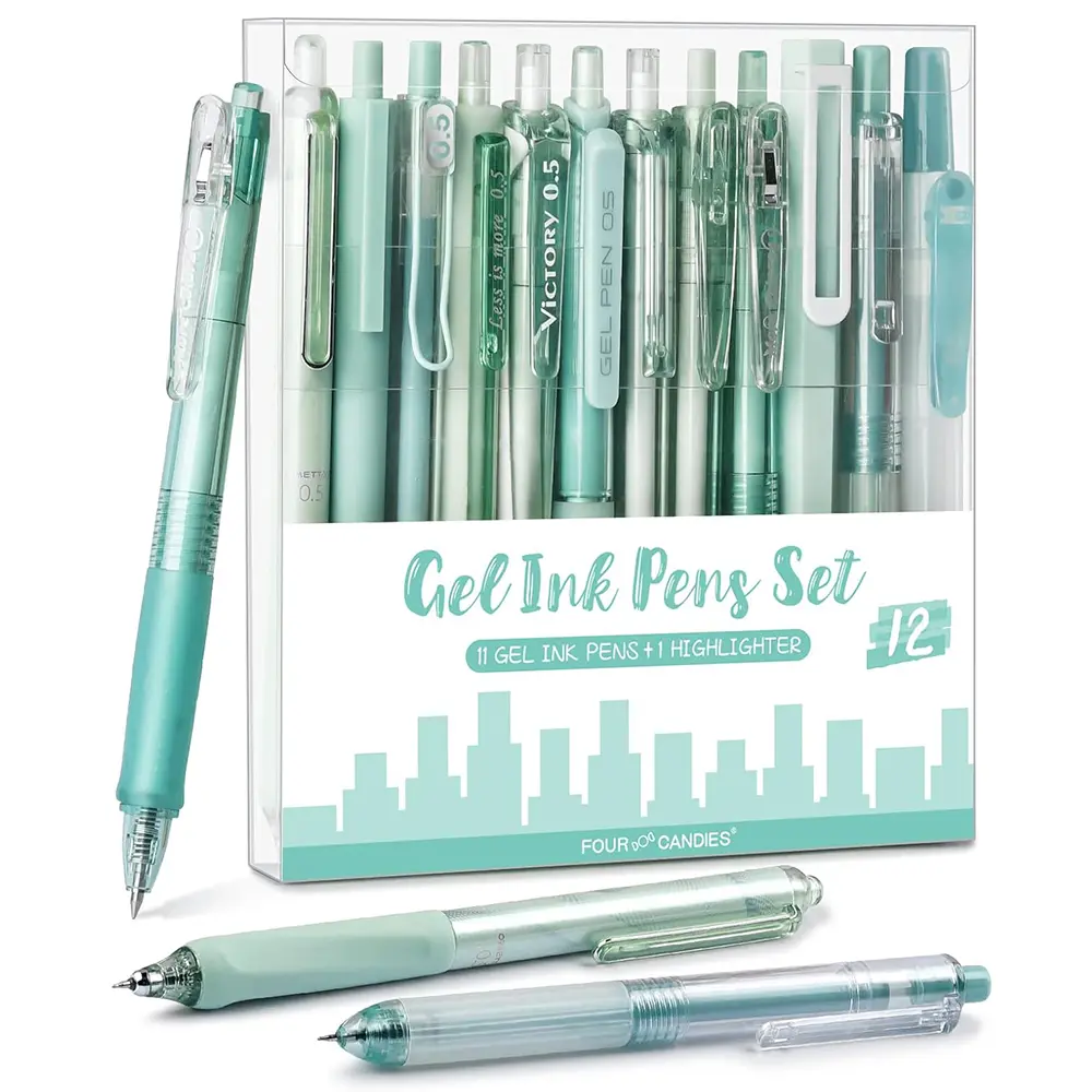 12PCS Green(black ink*11+Highlighter*1)